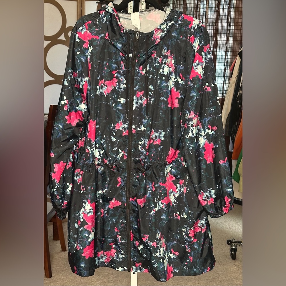 LIVI Lane Bryant Floral Windbreaker Jacket Hooded Cinch Waist 18/20